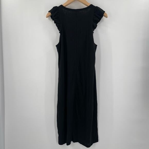 NATION LTD Dress Size Medium Elliot Ruffle Sleeve Black Pima Cotton Linen Blend - Picture 3 of 15